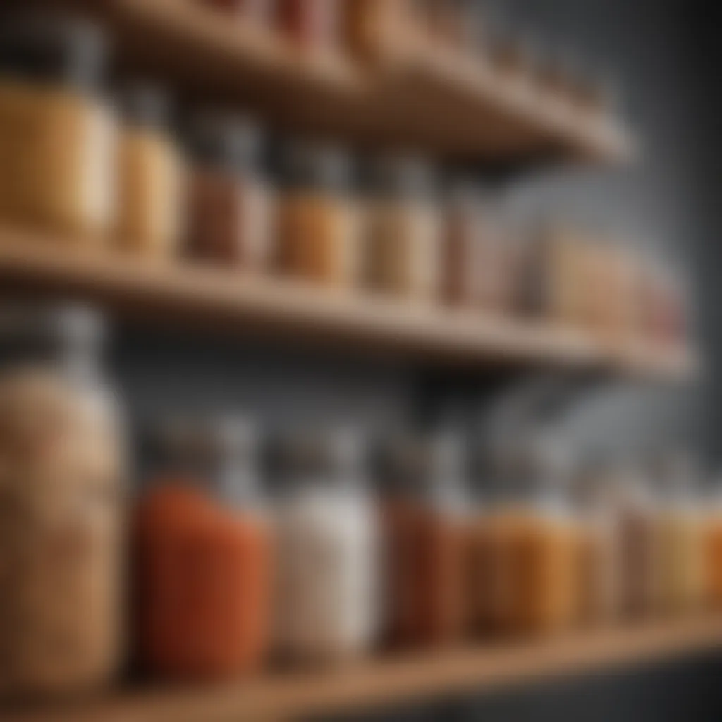 An array of variously sized storage jars filled with dry goods