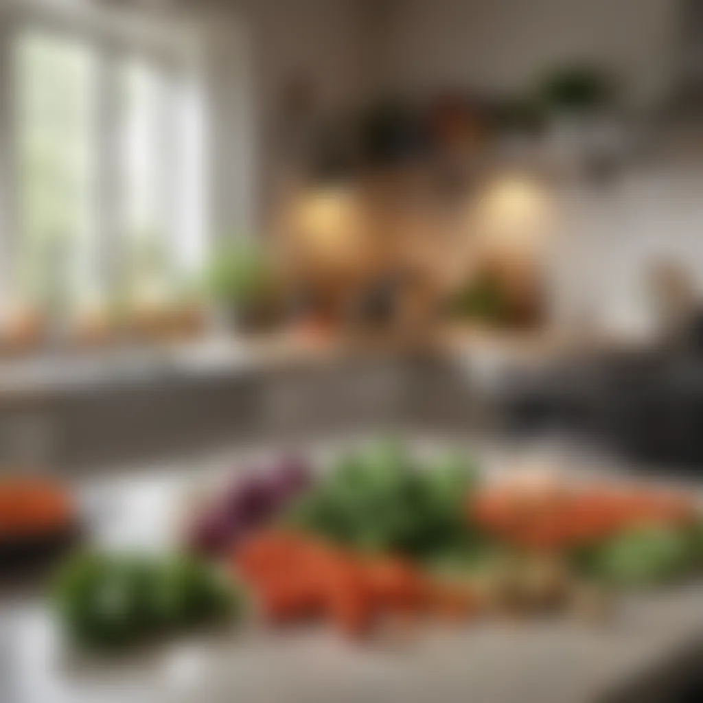 A serene kitchen setting with freshly harvested vegetables ready for consumption.