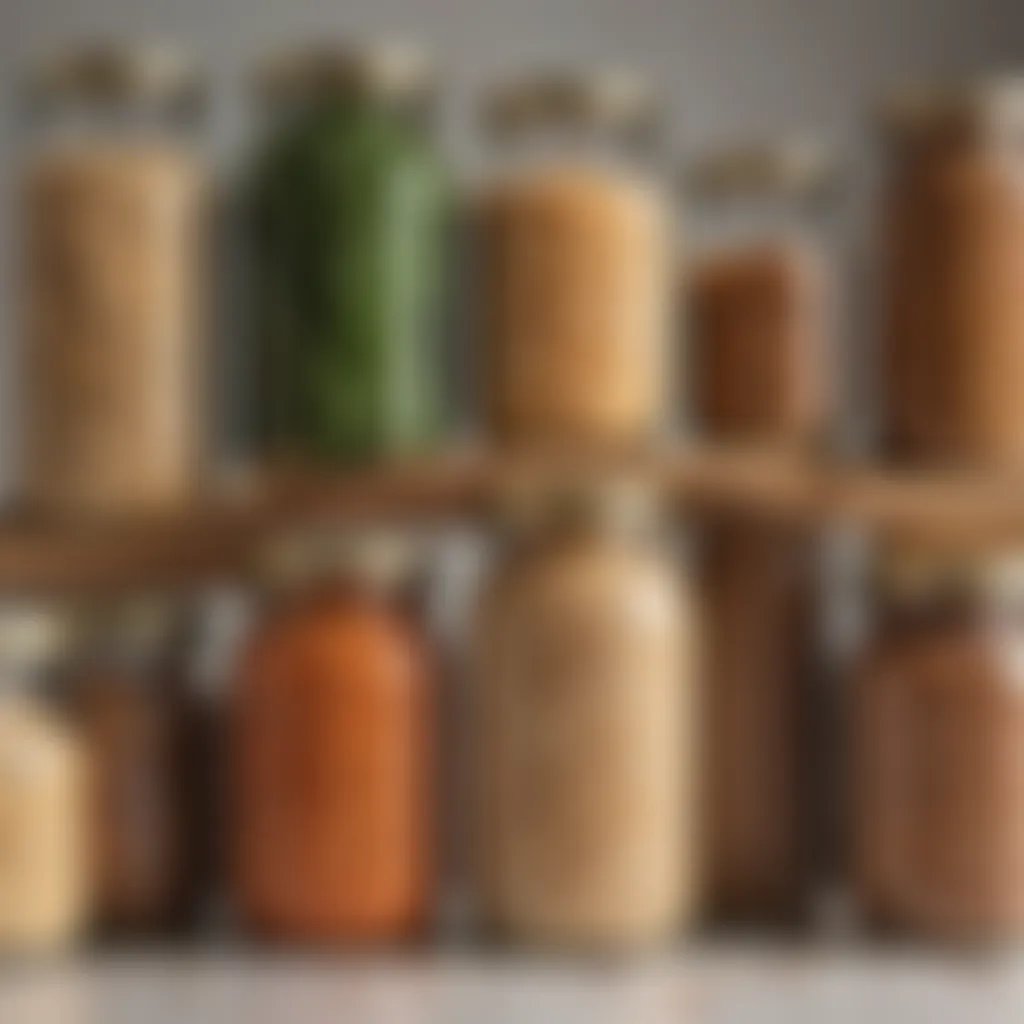 Variety of legumes and grains in pantry jars