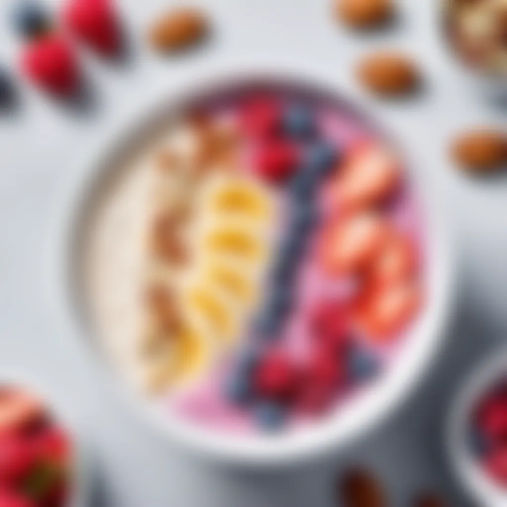 A vibrant Actimel-infused smoothie bowl with assorted fruits and nuts