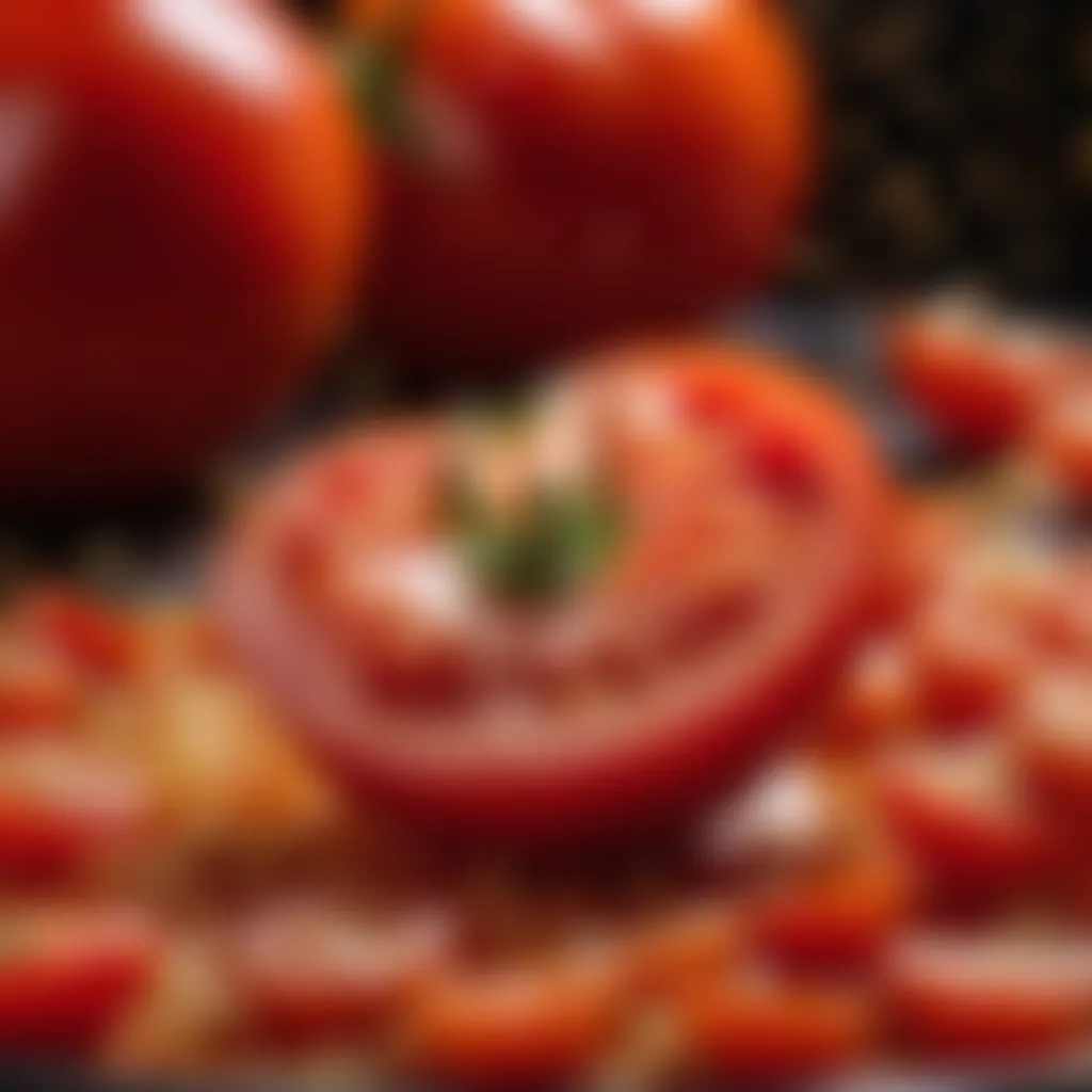 Vibrant red tomatoes being crushed