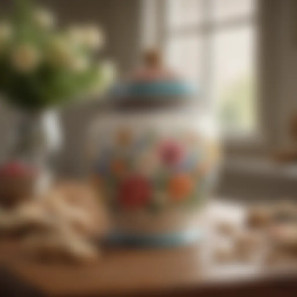 Vintage ceramic cookie jar with floral design