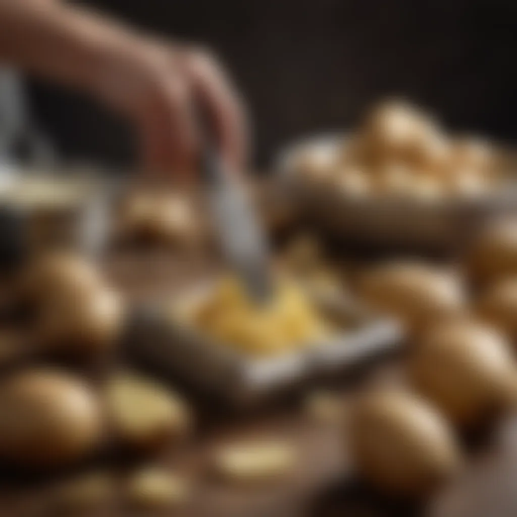 Peeling potatoes with a vintage peeler