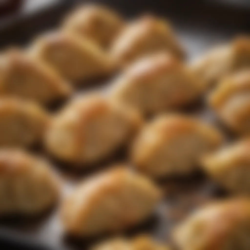 Close-up of pot stickers showcasing their golden-brown texture.