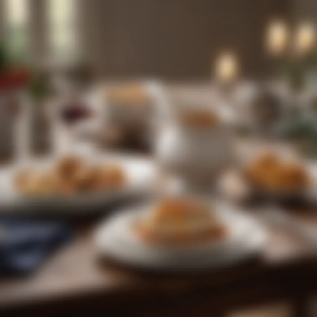 An elegant table setting featuring a warming gravy boat in use.