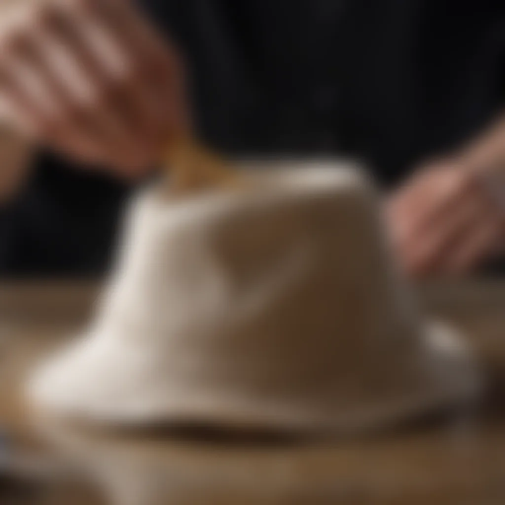 Gentle washing technique with a brush on a hat