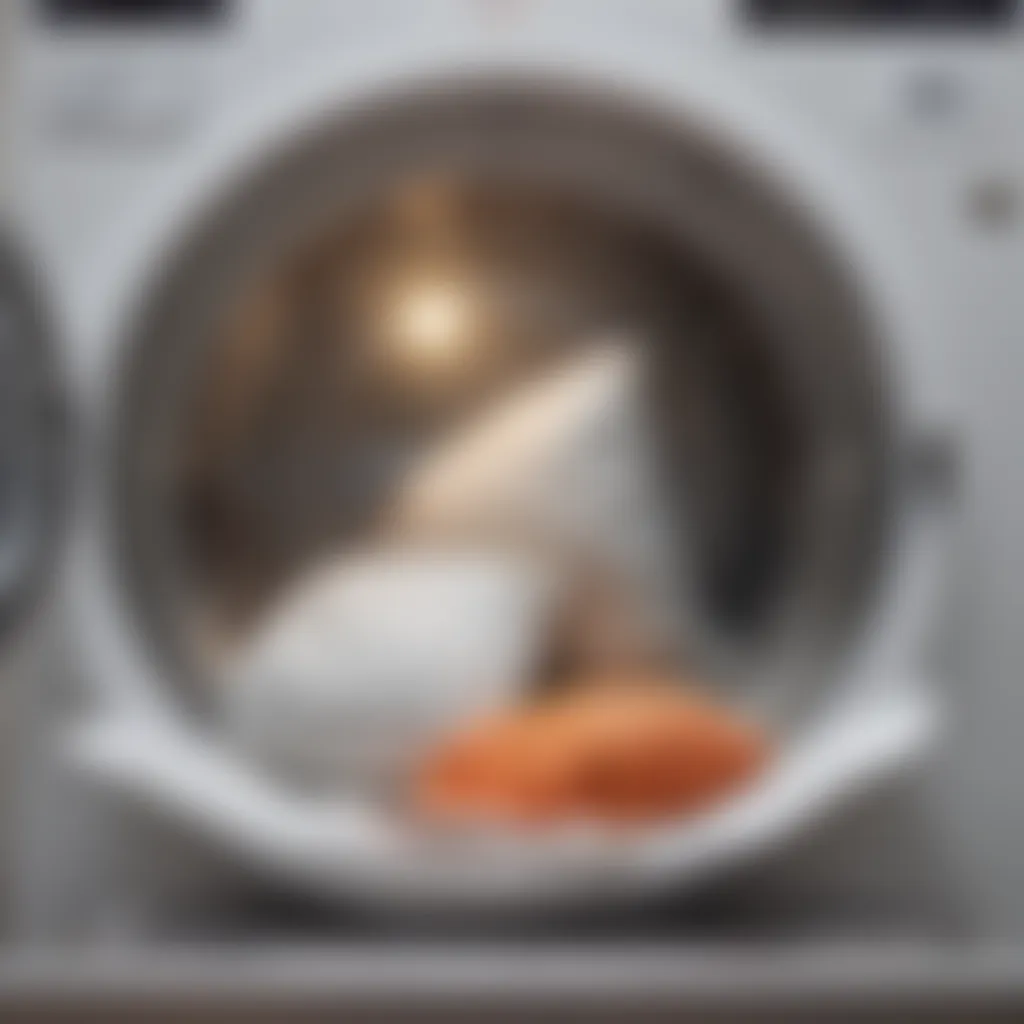 A washing machine with pillows inside during the cleaning cycle