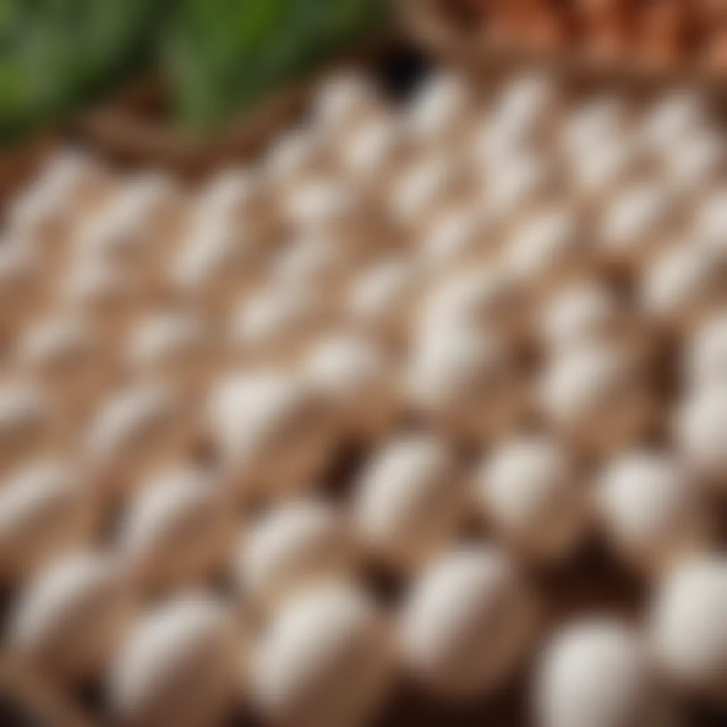 A farmer's market stall displaying a variety of duck eggs.