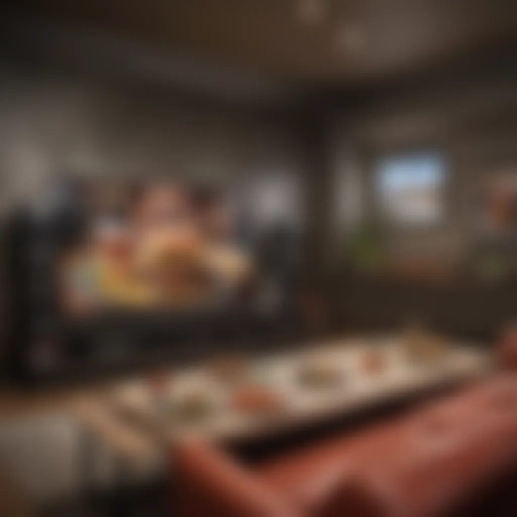 Luxurious home theater setup with Food Network on screen