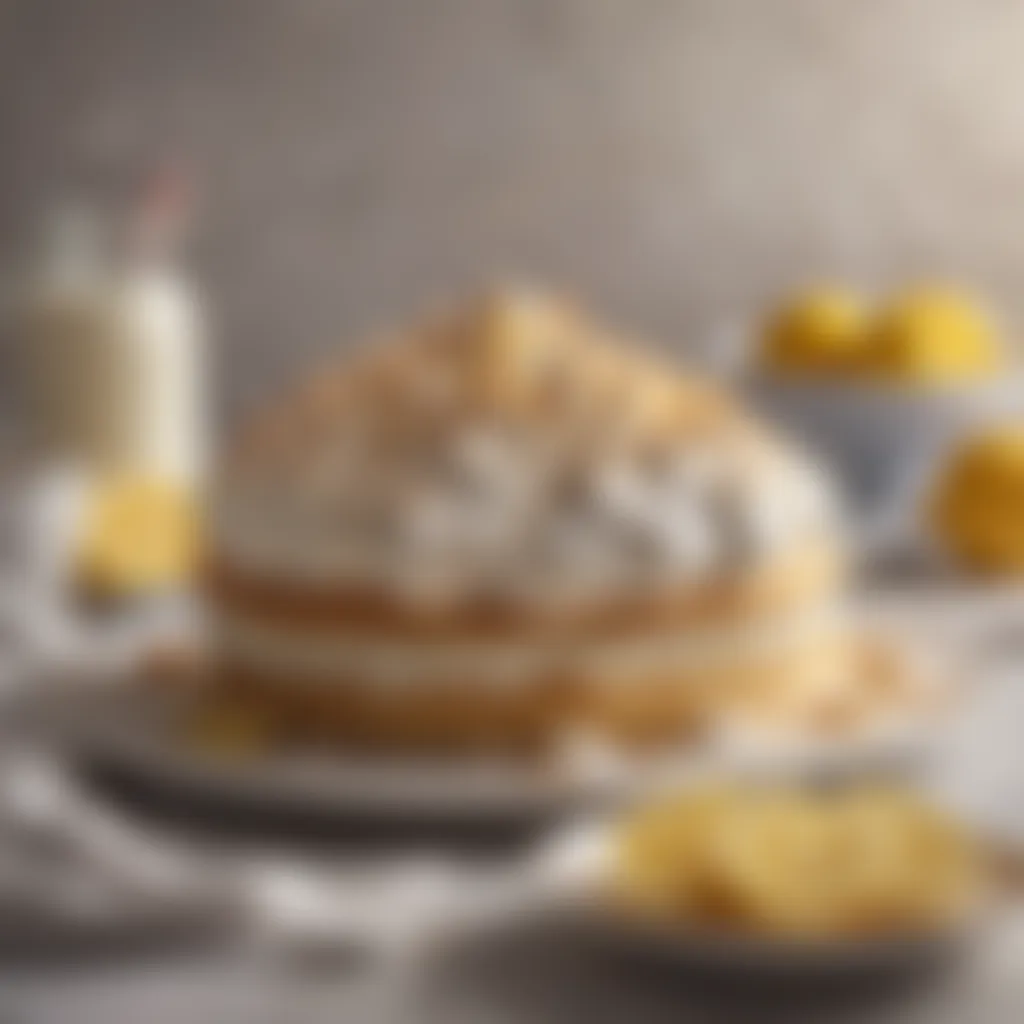 Whipped peaks of meringue delicately spread on lemon filling