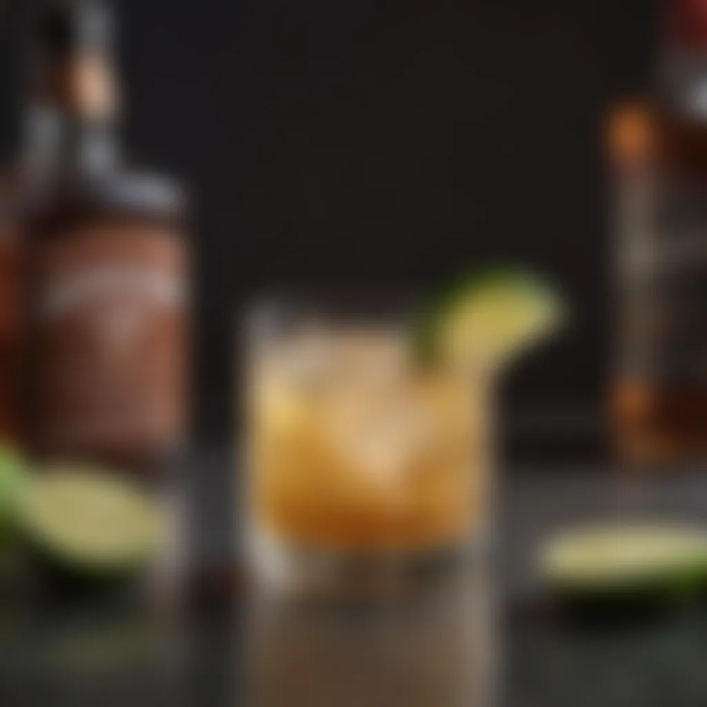 A beautifully crafted Whiskey Ginger Lime cocktail garnished with fresh lime slices and ginger