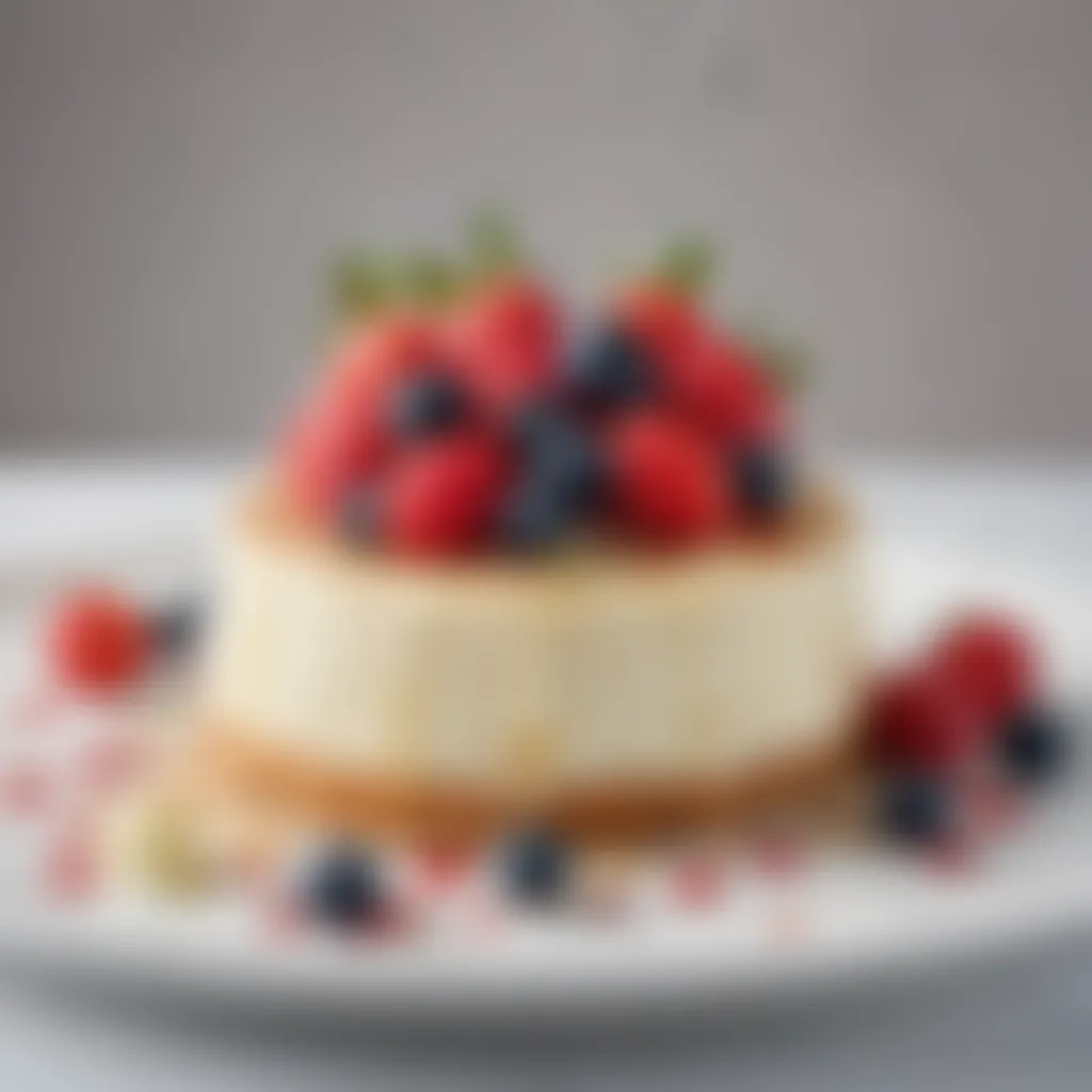 A beautifully crafted white chocolate cheesecake garnished with fresh berries.