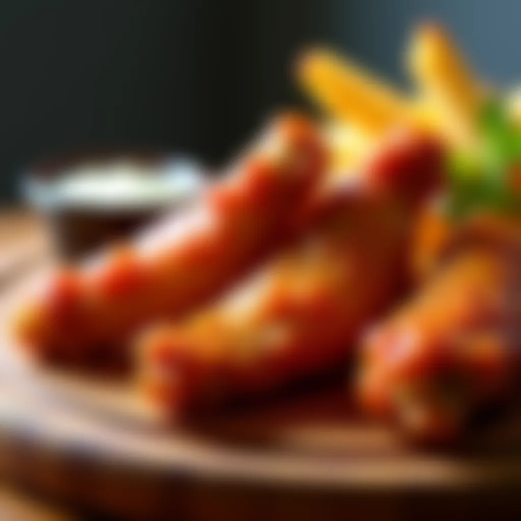 Innovative Flavors in Wing Culture A close-up of unique wing flavor combinations on a wooden platter