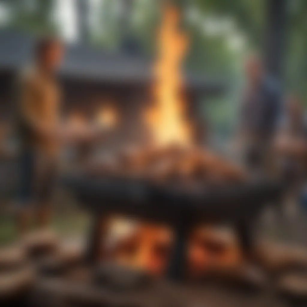 An inviting outdoor gathering around a wood fire grill