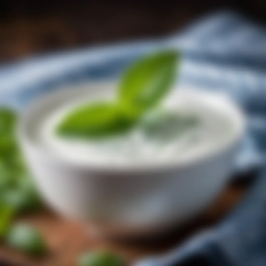 Homemade yogurt garnished with fresh mint leaves