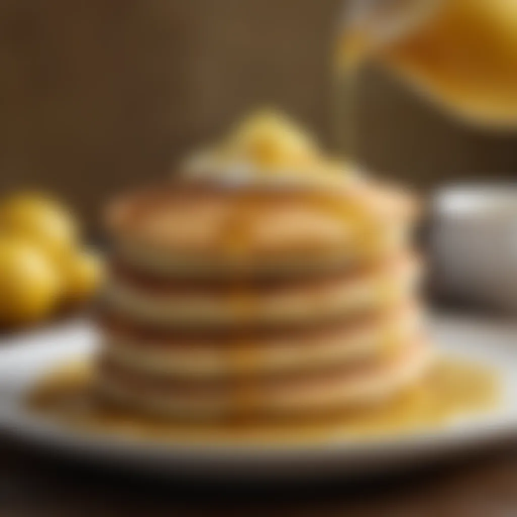 Zesty Lemon Syrup Cascading over Pancakes