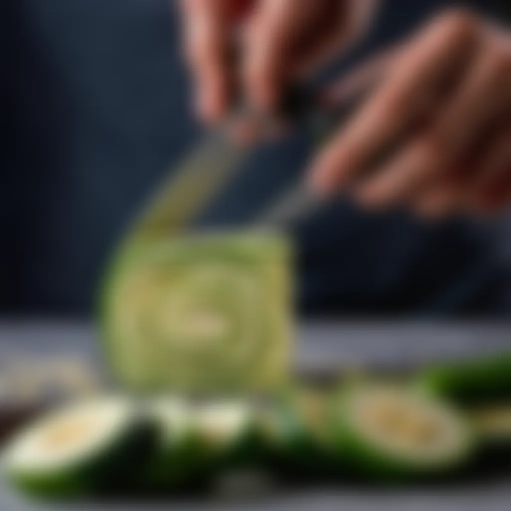 Slicing zucchinis for zucchini slice recipe